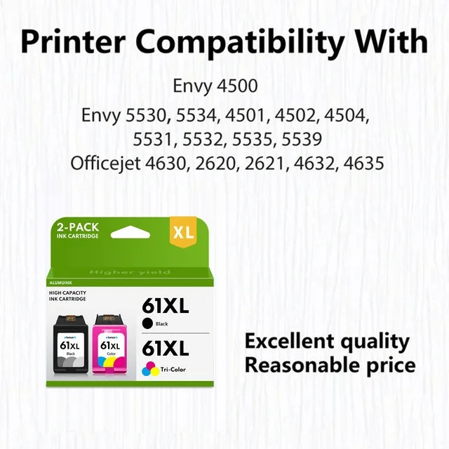 61XL 2 Ink Black and Color Combo Pack Replacement for HP Printer(2-pack)