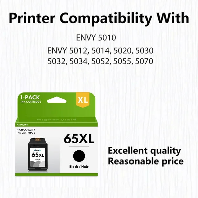 65XL Ink Cartridge 1 Pack Black Replacement for HP DeskJet 3772 3755 3722 3752 3700 2600 Printer