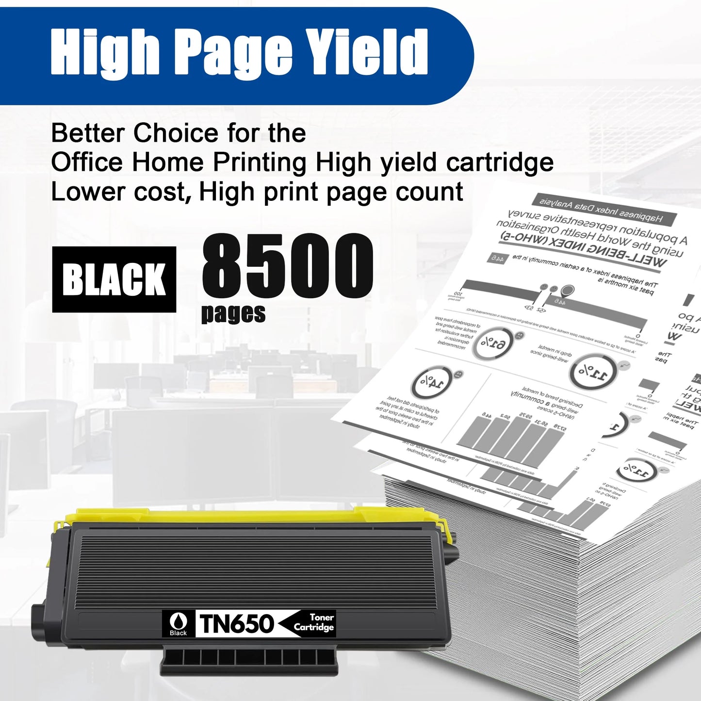 TN650 Toner Cartridge 1 Black Replacement for Brother HL-5240 5270DN 5280DW 5380DN MFC-8370 8470DN 8690DN 8860DN Printer