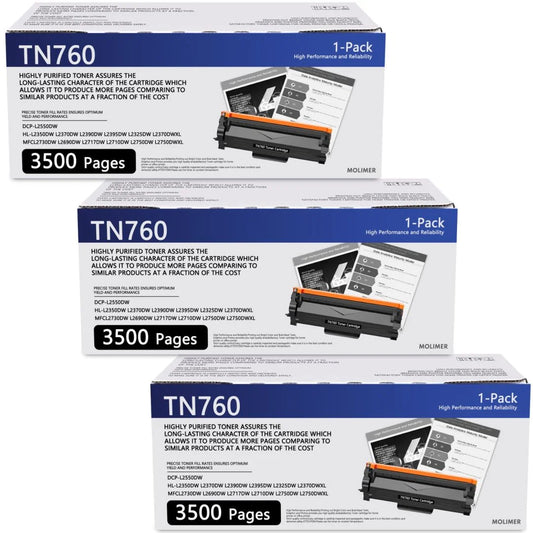 TN760 Toner Cartridge 3 Pack High Yield Replacement for Brother TN760 Black Toner for MFC-L2690DW L2717DW L2710DW L2750DW L2750DWXL HL-L2350DW Printer.