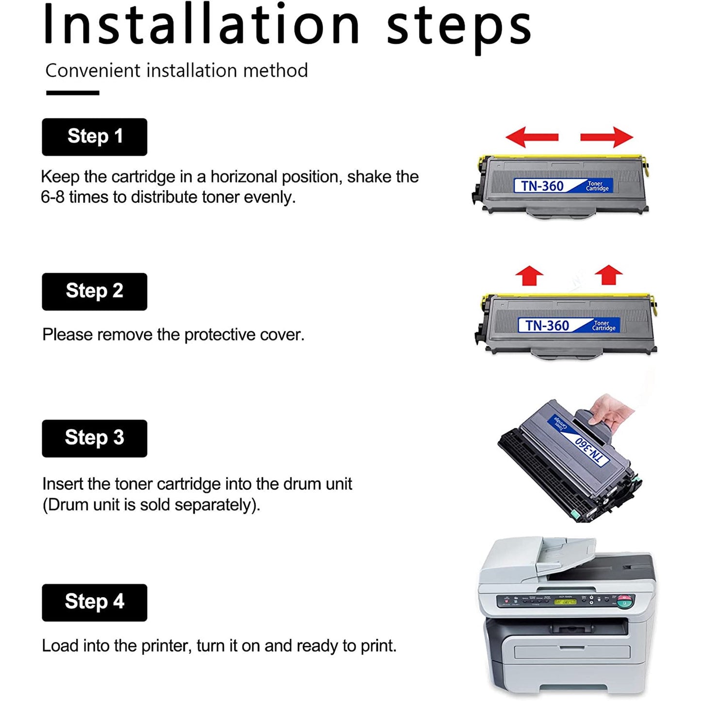 TN360 Black TN-360 Toner Cartridge Replacement for Brother DCP-7030 HL-2120 MFC-7040 Printers